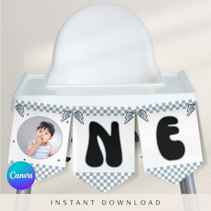 One Happy Dude 1e verjaardag kinderstoel banner, bewerkbare retro bord One Happy Dude eerste verjaardag kinderstoel, bord One Cool Dude Party, OHDB