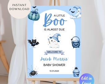 A Little Boo Is Almost Due Baby Shower Welcome Sign Template, Halloween Baby Shower Entrance Sign, Cute Ghost Little Boo Is Almost Due Decor