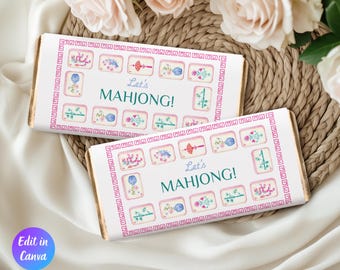 Editable Mahjong Chocolate Bar Wrapper, Printable Girls Game Night Decor, Printable Mahjong Party Favors, Instant Download, Canva Template