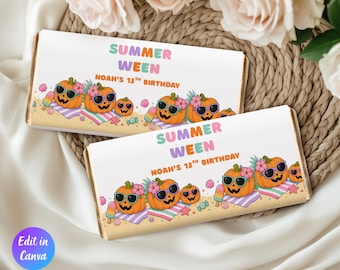 Editable Summerween Chocolate Bar Wrapper, Summerween 13th Birthday Party, Ghost Pool Party Decor, Spooky Summer Birthday, Instant Download