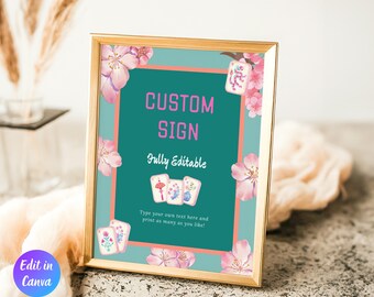 Mahjong Custom Sign Template, Editable Girls Game Night Custom Sign, Printable Mahjong Party Sign, Instant Download, Canva Template