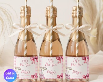 Etichetta con fiocco rosa e mazza da golf, decorazione per compleanno "Let's Par-Tee", etichetta per bottiglia di vino con pallina da golf "Let's Par Tee", compleanno di golf per ragazze