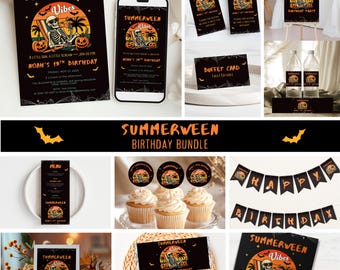 Editable Summerween Pool Party Birthday Bundle, Summerween 13th Birthday Party, Ghost Pool Party Bundle, Spooky Summer, Instant Download