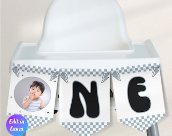 One Happy Dude 1st Birthday Highchair Banner, Editable Retro One Happy Dude First Birthday Highchair Sign, One Cool Dude Party Decor, OHDB
