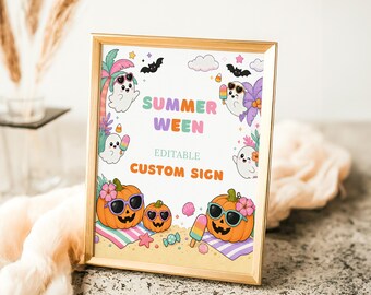Summerween Birthday Party Custom Sign Template, Ghost Pool Party Sign, Spooky Summer, Halloween Pool Kids Costume Party, Instant Download