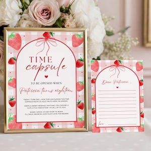 Berry First Birthday Time Capsule Sign & Card: Strawberry Party Decor (Digital Download)