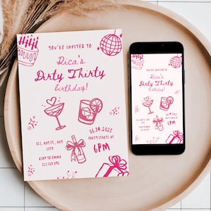 Editable 30th Birthday Invite, Dirty Thirty Birthday Invite Template, Dirty 30, 30th Birthday Party Invite, Hand Drawn Dirty Thirty Invite
