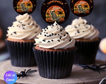 Summerween Birthday Cupcake Topper Template, Halloween 13th Birthday Party, Ghost Pool Party Decor, Spooky Summer, Instant Download