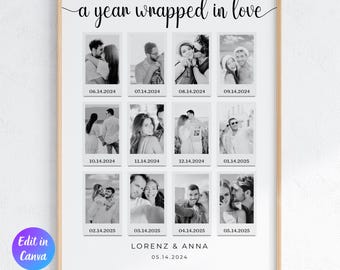 Custom Polaroid Photo Frame Template, 1st Anniversary Gift, 1 Year Anniversary Gift, Personalized Polaroid Photo Frame, Instant Download