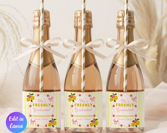 Freshly Graduated Mini Shots Label Template, Lemon Graduation, Citrus Graduation Decor, Class of 2026 Canva Template, Instant Download