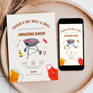 Father&#39;s Day BBQ Grill & Chill Invitation Template, Father&#39;s Day Cookout Invitation, Editable Bbq Invitation Template, Instant Download