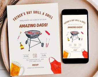 Father's Day BBQ Invitation Template: Grill & Chill (Digital Download)