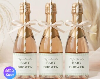 Sage Green Gingham Baby Shower Mini Shots Label Template, Classic Gingham Boy Baby Shower Decor, Printable Custom Sign, Instant Download