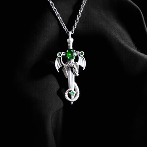 Sterling Silver Dragon Sword Pendant: Warrior Necklace