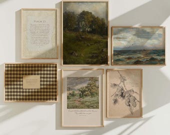 Vintage christliche Bilderwand, 6-teiliges Set | Rustikale Bibelvers-Drucke zum Kombinieren (physisch)