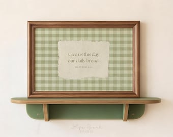 Wandbild „Matthäus 6,11: Tägliches Brot“ | Küchenbild mit Bibelvers im Vichy-Karo-Stil