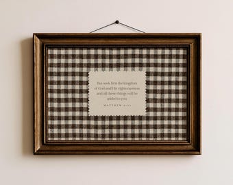 Matthew 6:33 Seek God First Christian Wall Art | Gingham Bible Verse Print