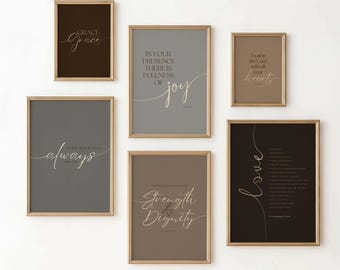 Moderne christliche Bilderwand mit inspirierenden Botschaften | Set mit 6 neutralen Bibelversen