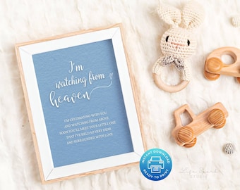 Individuell gestaltetes Gedenkschild für die Babyparty: Tischdekoration „Blauer Himmel“ (Digitaler Download)
