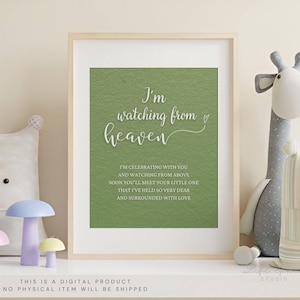 Sage Green Baby Shower Memorial Table Sign, I&#39;m Watching from Heaven In Loving Memory Sign, Gender Reveal Decor, Baby From Heaven SGN61.3