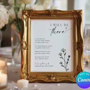 Placa memorial personalizada para chá de bebê, poema de lembrança "I'll Be There", placa de mesa memorial editável, em memória amorosa, para sempre em nosso coração SGN57
