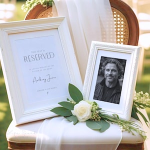 Letrero conmemorativo para bodas con asiento reservado, plantilla editable de Canva para conmemoraciones, en memoria amorosa, decoración de sillas conmemorativas, por siempre en nuestro corazón SGN64.2