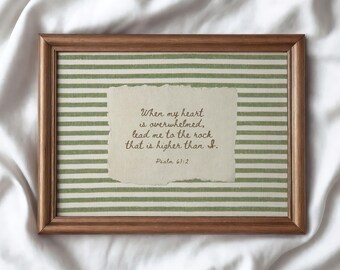 Psalm 61:2 Christian Wall Art | Lead Me to the Rock Striped Scripture Print
