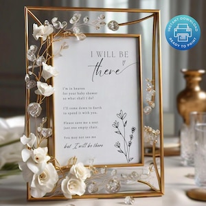 Tabliczka pamiątkowa na baby shower „Będę tam”, drukowana dekoracja stołu pamiątkowego, w kochającej pamięci, na zawsze w naszym sercu, wiersz pamiątkowy SGN14.2