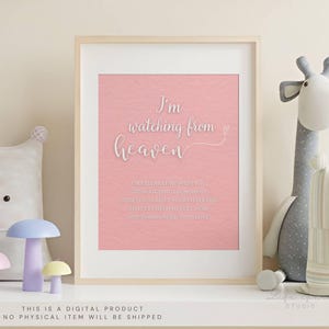 Pink Baby Shower Memorial Table Sign, I&#39;m Watching from Heaven In Loving Memory Sign, Gender Reveal Party Decor, Baby From Heaven SGN61.1