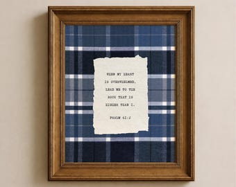 Psalm 61:2 Lead Me to the Rock | Plaid Christian Wall Art for Men