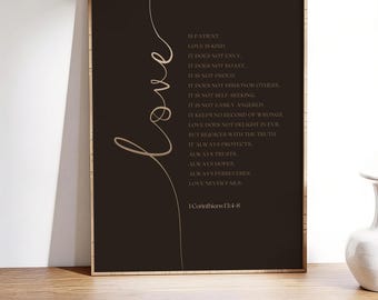 Wandbild „1. Korinther 13: Die Liebe hört niemals auf“ | Moderner christlicher Bibelvers