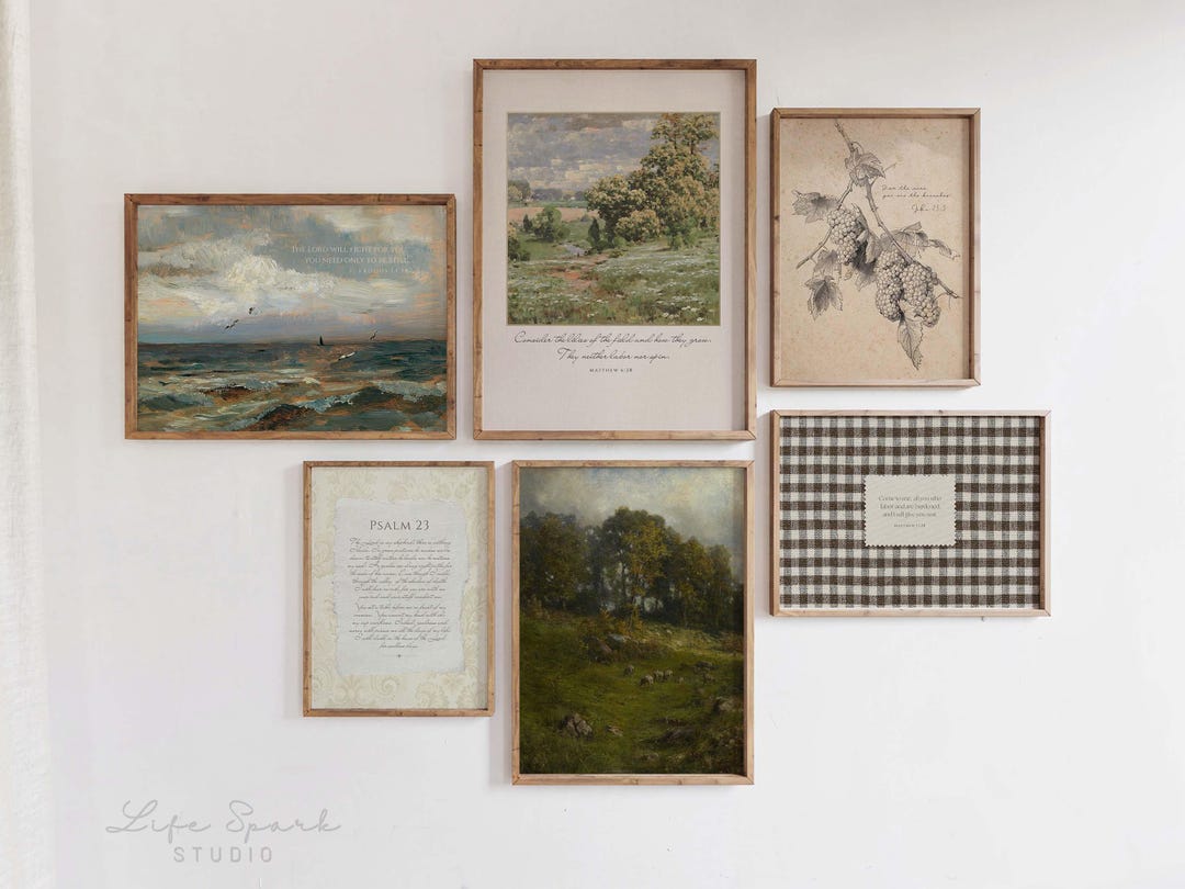 Vintage Christian Gallery Wall | Set of 6 Rustic Farmhouse Bible Verse ...