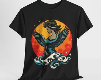 Engel Frau Grafik T-Shirt Unisex Schwere Baumwolle T-Shirt Süß Lässig Bequemes Mode Top für Männer & Frauen