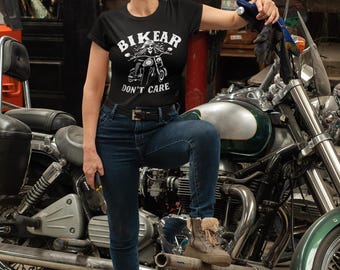 Camiseta de motociclista, camiseta Biker Hair Don't Care para mujer, refranes de motociclista: regalo perfecto para amantes de las motocicletas y mujeres motociclistas