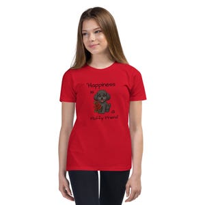 Happiness is a Fluffy Friend – Cute Poodle T-Shirt for Kids | Funny Dog Shirt for Boys & Girls | Unisex Cartoon Puppy Tee