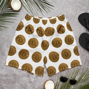 Gold Bitcoin Print Athletic Shorts: Crypto Streetwear