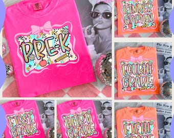Preppy Back To School Bundle Png, T Shirt Bundle PNG, First Day Of School Shirt, Coquette Teacher Png Shirt, Girl Shirt Sublimation Designs