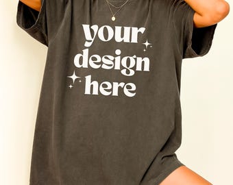 Comfort Colors C1717 Pepper Shirt CC Mockup C1717 Mockup Dark Grey Mockup Charcoal Pepper Shirt Mockup Oversized Shirt Mockup Boho Mockup