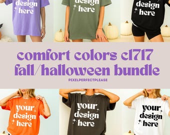 Comfort Colors C1717 Tshirt Halloween Mockup Bundle CC 1717 Fall T-Shirt Mock-up Bundle, Fun Trendy Spooky Halloween Pumpkin Shirt Mockup