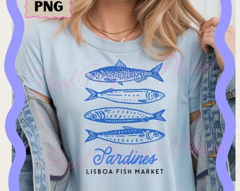 Sardines png, Fisherman Aesthetic Png, Summer Sardines Png Tinned Fish, Coastal Coquette Png, Hand Drawn Png Lisboa Fish Market, Summer Png