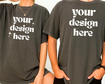 Couple Comfort Colors C1717 Pepper Shirt CC Mockup C1717 Mockup Dark Grey Mockup Charcoal Pepper Shirt Mockup Mens Gray Shirt Mockup