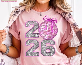 Pink Coquette New Year 2026 Png, 12 New Chapters, Disco Ball Png, New Year New Me PNG, Hello 2026 PNG, Retro New Years Png, Girly Bow Png