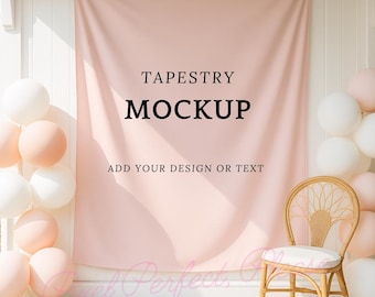 Tapestry Mockup Banner, Banner Mock-up, Canva Mockup for Print on Demand, Bridal Shower Tapestry Banner, Editable Tapestry Mock-up PNG, Pink
