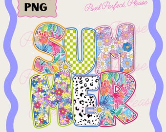 Coquette Floral Summer Png, Preppy Summer Floral Png, Retro Checkered Summer Png, Beach Preppy Png, Coastal Summer Png, Gift for Tescher