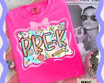 Preppy Back to School PNG, Teacher Coquette First Day of School Shirt Design, Girly Pink Bow Sublimation, PreK Preppy Shirt Png