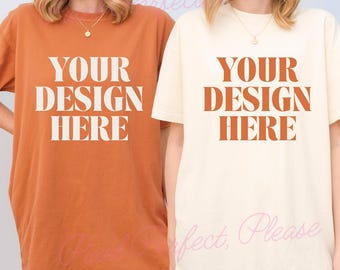 Couple Comfort Colors C1717 Yam and Ivory Shirt Gildan 5000 Couple Mockup C1717 Mockup Bach Model Mockup Shirt Bachelorette Shirt Mockup