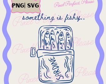 Sardine SVG PNG, Fisherman Aesthetic, Maritime Whimsical Clipart, Hand Drawn Tinned Fish Png, Sardines Can Svg, Coastal Coquette Beach Png