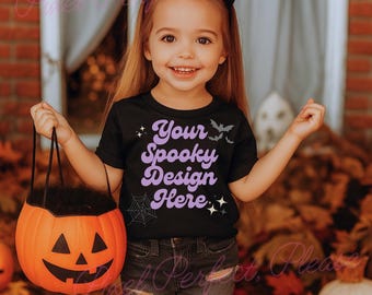 Kids Bella Canvas 3001T Black Shirt Mockup Kids Tshirt Mockup Girl Tshirt Mock-up Kids Mockup Toddler Girl Halloween Shirt Fall Mockup