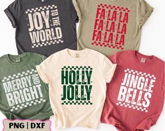 Jul PNG-paket, Preppy Retro Christmas PNG, Jingle Bells, Glädje till världen, Fa La La, Sublimering med nödställd jul, Söt jul