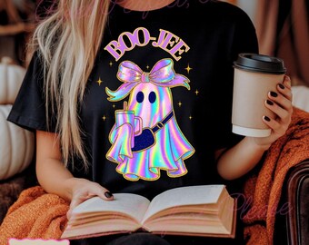 Iridescent Ghost Pumpkin, Boo Jee Ghost Halloween Png, Girly Halloween Png, Cute Ghost Png, Pumpkin Png, Retro Halloween Png, Spooky Season